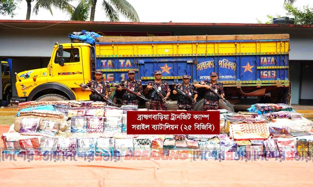 ট্রাকে থাকা পাথরের নিচে মিলল ২ হাজার পিস ভারতীয় শাড়ি