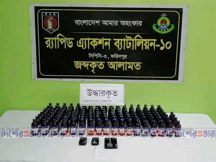 ফরিদপুরের ভাঙ্গায় ৪ লাখ টাকার স্কাফ সিরাপসহ দুই মাদক কারবারি গ্রেপ্তার